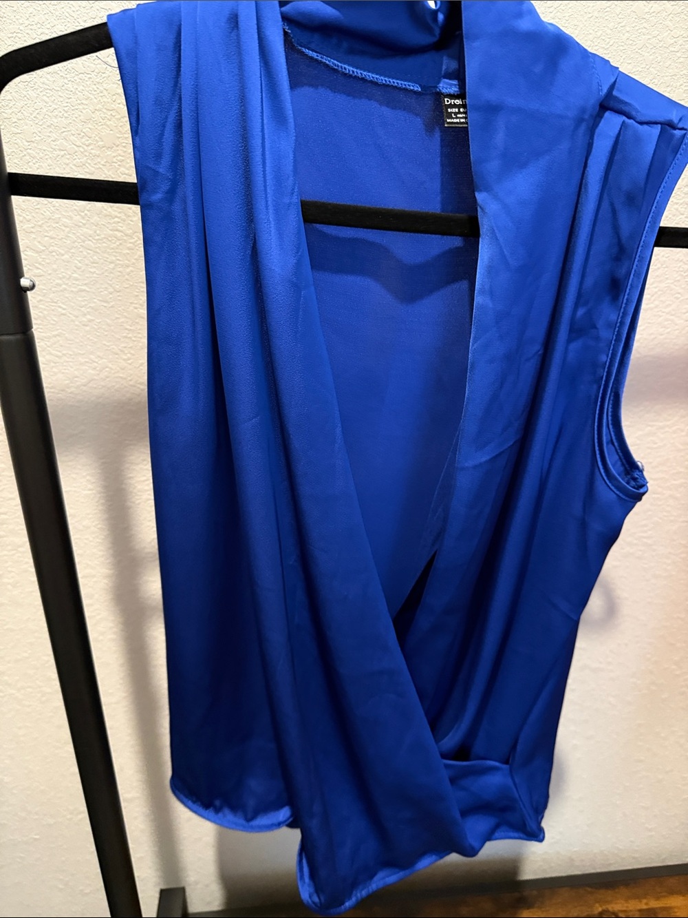 Sleeveless Draped V-Neck Blouse in Cobalt Blue
